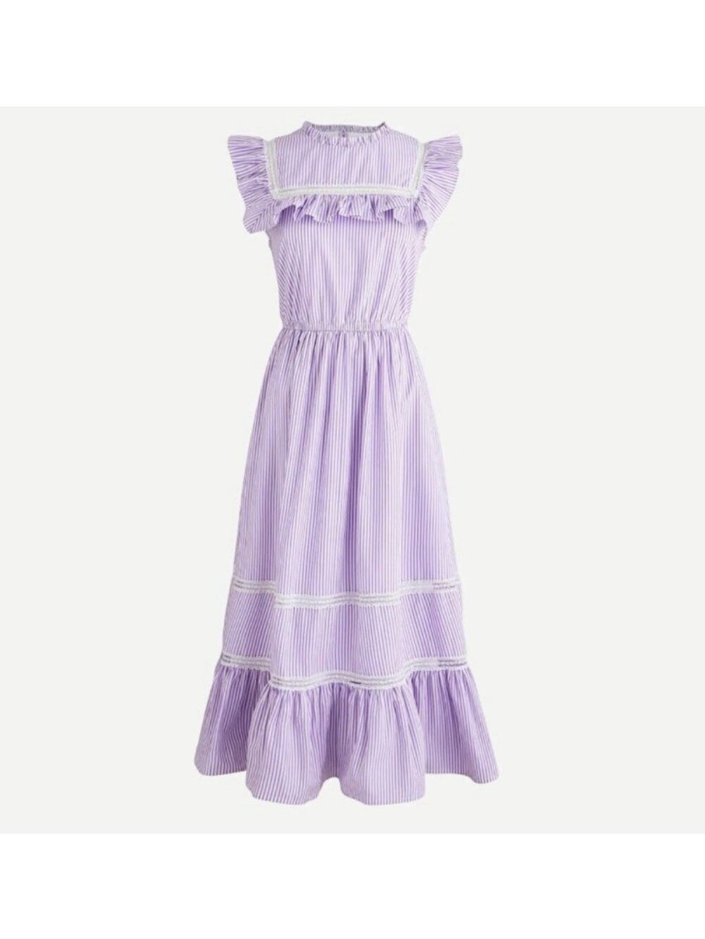 J. Crew Women’s Ruffle Tiered Lace Midi Dress Size L  Sleeveless Lined